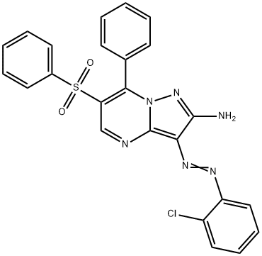 3-[(2-chlorophenyl)diazenyl]-7-phenyl-6-(phenylsulfonyl)pyrazolo[1,5-a]pyrimidin-2-amine Struktur