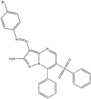 3-[(4-bromophenyl)diazenyl]-7-phenyl-6-(phenylsulfonyl)pyrazolo[1,5-a]pyrimidin-2-ylamine Struktur