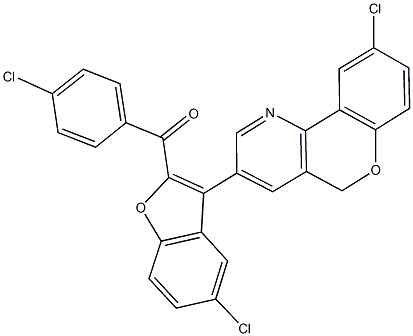 [5-chloro-3-(9-chloro-5H-chromeno[4,3-b]pyridin-3-yl)-1-benzofuran-2-yl](4-chlorophenyl)methanone Struktur