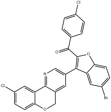 [5-bromo-3-(9-chloro-5H-chromeno[4,3-b]pyridin-3-yl)-1-benzofuran-2-yl](4-chlorophenyl)methanone Struktur