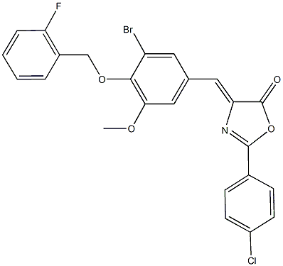 4-{3-bromo-4-[(2-fluorobenzyl)oxy]-5-methoxybenzylidene}-2-(4-chlorophenyl)-1,3-oxazol-5(4H)-one Struktur