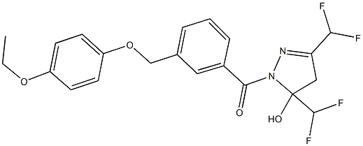 3,5-bis(difluoromethyl)-1-{3-[(4-ethoxyphenoxy)methyl]benzoyl}-4,5-dihydro-1H-pyrazol-5-ol Struktur