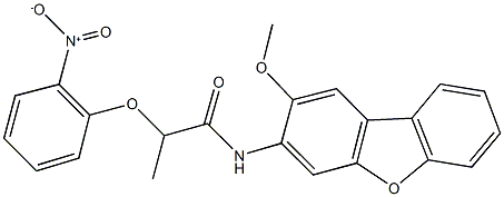 2-{2-nitrophenoxy}-N-(2-methoxydibenzo[b,d]furan-3-yl)propanamide Struktur