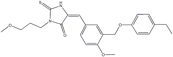 5-{3-[(4-ethylphenoxy)methyl]-4-methoxybenzylidene}-3-(3-methoxypropyl)-2-thioxo-4-imidazolidinone Struktur