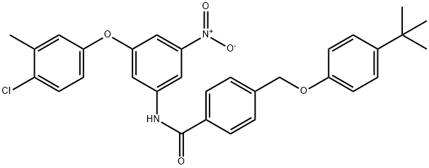 4-[(4-tert-butylphenoxy)methyl]-N-{3-(4-chloro-3-methylphenoxy)-5-nitrophenyl}benzamide Struktur