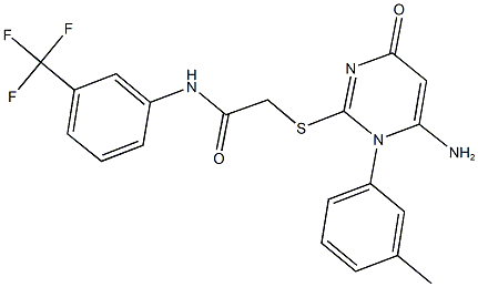 2-{[6-amino-1-(3-methylphenyl)-4-oxo-1,4-dihydro-2-pyrimidinyl]sulfanyl}-N-[3-(trifluoromethyl)phenyl]acetamide Struktur