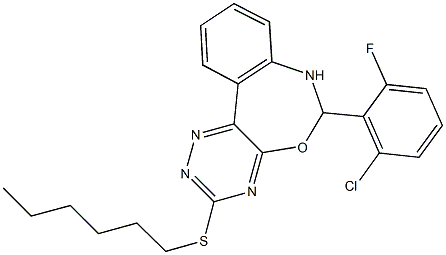 6-(2-chloro-6-fluorophenyl)-3-(hexylthio)-6,7-dihydro[1,2,4]triazino[5,6-d][3,1]benzoxazepine Struktur