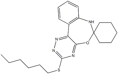 3-(hexylthio)-6,7-dihydrospiro([1,2,4]triazino[5,6-d][3,1]benzoxazepine-6,1'-cyclohexane) Struktur