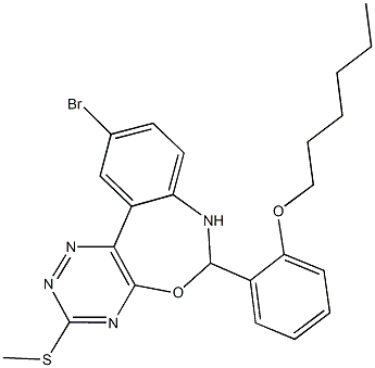 2-[10-bromo-3-(methylthio)-6,7-dihydro[1,2,4]triazino[5,6-d][3,1]benzoxazepin-6-yl]phenylhexylether Struktur