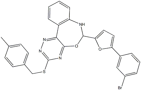 6-[5-(3-bromophenyl)-2-furyl]-3-[(4-methylbenzyl)sulfanyl]-6,7-dihydro[1,2,4]triazino[5,6-d][3,1]benzoxazepine Struktur