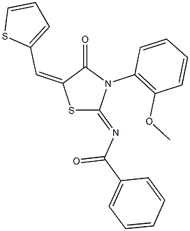 N-[3-(2-methoxyphenyl)-4-oxo-5-(2-thienylmethylene)-1,3-thiazolidin-2-ylidene]benzamide Struktur