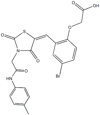 [4-bromo-2-({2,4-dioxo-3-[2-oxo-2-(4-toluidino)ethyl]-1,3-thiazolidin-5-ylidene}methyl)phenoxy]acetic acid Struktur