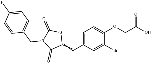 (2-bromo-4-{[3-(4-fluorobenzyl)-2,4-dioxo-1,3-thiazolidin-5-ylidene]methyl}phenoxy)acetic acid Struktur