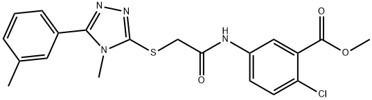 methyl 2-chloro-5-[({[4-methyl-5-(3-methylphenyl)-4H-1,2,4-triazol-3-yl]sulfanyl}acetyl)amino]benzoate Struktur