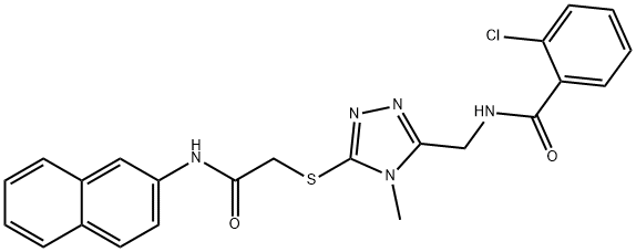 2-chloro-N-[(4-methyl-5-{[2-(2-naphthylamino)-2-oxoethyl]thio}-4H-1,2,4-triazol-3-yl)methyl]benzamide Struktur