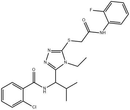 2-chloro-N-[1-(4-ethyl-5-{[2-(2-fluoroanilino)-2-oxoethyl]thio}-4H-1,2,4-triazol-3-yl)-2-methylpropyl]benzamide Struktur