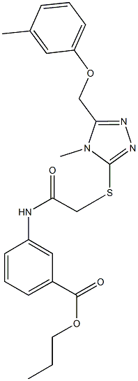 propyl 3-{[({4-methyl-5-[(3-methylphenoxy)methyl]-4H-1,2,4-triazol-3-yl}sulfanyl)acetyl]amino}benzoate Struktur