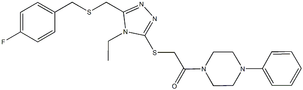 1-{[(4-ethyl-5-{[(4-fluorobenzyl)sulfanyl]methyl}-4H-1,2,4-triazol-3-yl)sulfanyl]acetyl}-4-phenylpiperazine Struktur