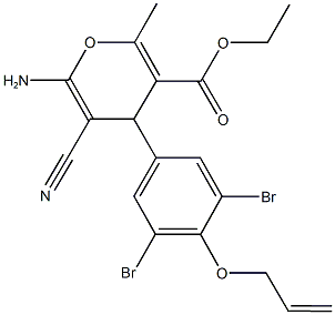 ethyl 4-[4-(allyloxy)-3,5-dibromophenyl]-6-amino-5-cyano-2-methyl-4H-pyran-3-carboxylate Struktur