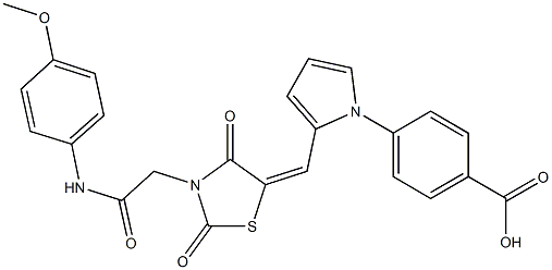 4-[2-({3-[2-(4-methoxyanilino)-2-oxoethyl]-2,4-dioxo-1,3-thiazolidin-5-ylidene}methyl)-1H-pyrrol-1-yl]benzoic acid Struktur