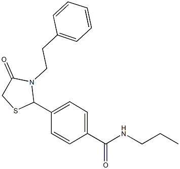 4-[4-oxo-3-(2-phenylethyl)-1,3-thiazolidin-2-yl]-N-propylbenzamide Struktur