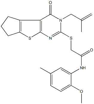 N-(2-methoxy-5-methylphenyl)-2-{[3-(2-methyl-2-propenyl)-4-oxo-3,5,6,7-tetrahydro-4H-cyclopenta[4,5]thieno[2,3-d]pyrimidin-2-yl]thio}acetamide Struktur