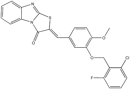 2-{3-[(2-chloro-6-fluorobenzyl)oxy]-4-methoxybenzylidene}[1,3]thiazolo[3,2-a]benzimidazol-3(2H)-one Struktur