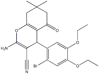 2-amino-4-(2-bromo-4,5-diethoxyphenyl)-7,7-dimethyl-5-oxo-5,6,7,8-tetrahydro-4H-chromene-3-carbonitrile Struktur