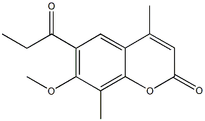 7-methoxy-4,8-dimethyl-6-propionyl-2H-chromen-2-one Struktur