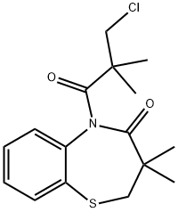 5-(3-chloro-2,2-dimethylpropanoyl)-3,3-dimethyl-2,3-dihydro-1,5-benzothiazepin-4(5H)-one Struktur