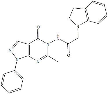 2-(2,3-dihydro-1H-indol-1-yl)-N-(6-methyl-4-oxo-1-phenyl-1,4-dihydro-5H-pyrazolo[3,4-d]pyrimidin-5-yl)acetamide Struktur