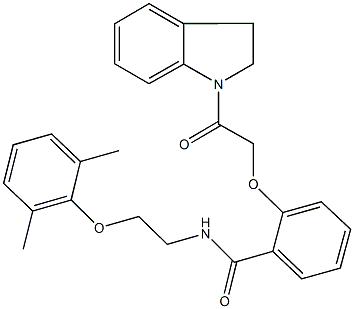 2-[2-(2,3-dihydro-1H-indol-1-yl)-2-oxoethoxy]-N-[2-(2,6-dimethylphenoxy)ethyl]benzamide Struktur