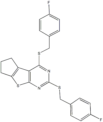 2,4-bis[(4-fluorobenzyl)sulfanyl]-6,7-dihydro-5H-cyclopenta[4,5]thieno[2,3-d]pyrimidine Struktur