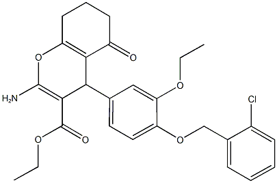 ethyl 2-amino-4-{4-[(2-chlorobenzyl)oxy]-3-ethoxyphenyl}-5-oxo-5,6,7,8-tetrahydro-4H-chromene-3-carboxylate Struktur