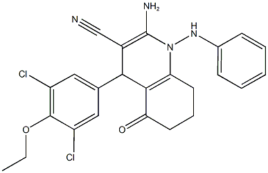 2-amino-1-anilino-4-(3,5-dichloro-4-ethoxyphenyl)-5-oxo-1,4,5,6,7,8-hexahydro-3-quinolinecarbonitrile Struktur