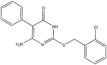 6-amino-2-[(2-chlorobenzyl)sulfanyl]-5-phenyl-4(3H)-pyrimidinone Struktur