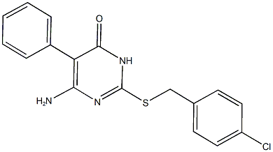 6-amino-2-[(4-chlorobenzyl)sulfanyl]-5-phenyl-4(3H)-pyrimidinone Struktur