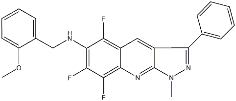 N-(2-methoxybenzyl)-N-(5,7,8-trifluoro-1-methyl-3-phenyl-1H-pyrazolo[3,4-b]quinolin-6-yl)amine Struktur