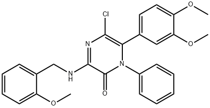 5-chloro-6-(3,4-dimethoxyphenyl)-3-[(2-methoxybenzyl)amino]-1-phenyl-2(1H)-pyrazinone Struktur