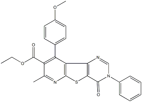 ethyl 9-(4-methoxyphenyl)-7-methyl-4-oxo-3-phenyl-3,4-dihydropyrido[3',2':4,5]thieno[3,2-d]pyrimidine-8-carboxylate Struktur