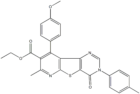 ethyl 9-(4-methoxyphenyl)-7-methyl-3-(4-methylphenyl)-4-oxo-3,4-dihydropyrido[3',2':4,5]thieno[3,2-d]pyrimidine-8-carboxylate Struktur