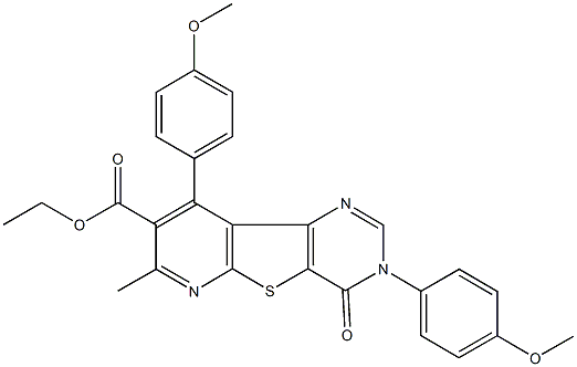 ethyl 3,9-bis(4-methoxyphenyl)-7-methyl-4-oxo-3,4-dihydropyrido[3',2':4,5]thieno[3,2-d]pyrimidine-8-carboxylate Struktur