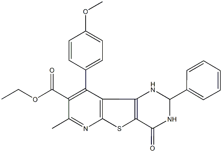 ethyl 9-(4-methoxyphenyl)-7-methyl-4-oxo-2-phenyl-1,2,3,4-tetrahydropyrido[3',2':4,5]thieno[3,2-d]pyrimidine-8-carboxylate Struktur