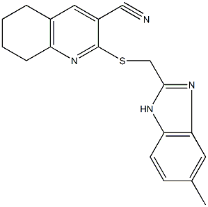 2-{[(5-methyl-1H-benzimidazol-2-yl)methyl]sulfanyl}-5,6,7,8-tetrahydro-3-quinolinecarbonitrile Struktur