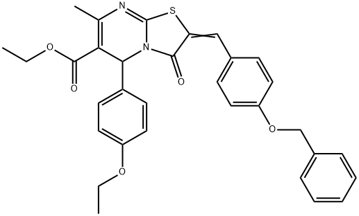 ethyl2-[4-(benzyloxy)benzylidene]-5-(4-ethoxyphenyl)-7-methyl-3-oxo-2,3-dihydro-5H-[1,3]thiazolo[3,2-a]pyrimidine-6-carboxylate Struktur