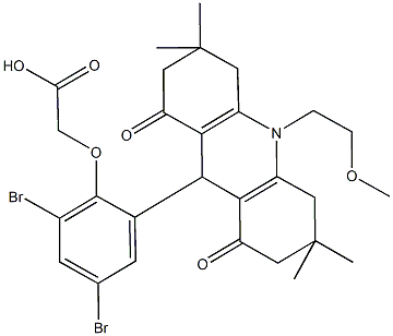 {2,4-dibromo-6-[10-(2-methoxyethyl)-3,3,6,6-tetramethyl-1,8-dioxo-1,2,3,4,5,6,7,8,9,10-decahydro-9-acridinyl]phenoxy}aceticacid Struktur