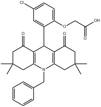 [2-(10-benzyl-3,3,6,6-tetramethyl-1,8-dioxo-1,2,3,4,5,6,7,8,9,10-decahydro-9-acridinyl)-4-chlorophenoxy]aceticacid Struktur