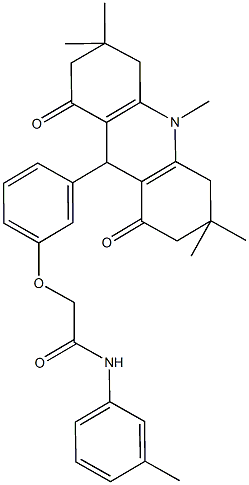 N-(3-methylphenyl)-2-[3-(3,3,6,6,10-pentamethyl-1,8-dioxo-1,2,3,4,5,6,7,8,9,10-decahydro-9-acridinyl)phenoxy]acetamide Struktur