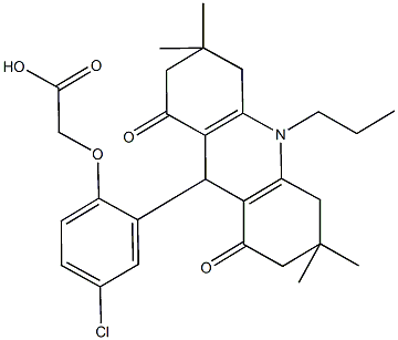 [4-chloro-2-(3,3,6,6-tetramethyl-1,8-dioxo-10-propyl-1,2,3,4,5,6,7,8,9,10-decahydro-9-acridinyl)phenoxy]acetic acid Struktur