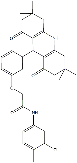 N-(3-chloro-4-methylphenyl)-2-[3-(3,3,6,6-tetramethyl-1,8-dioxo-1,2,3,4,5,6,7,8,9,10-decahydro-9-acridinyl)phenoxy]acetamide Struktur